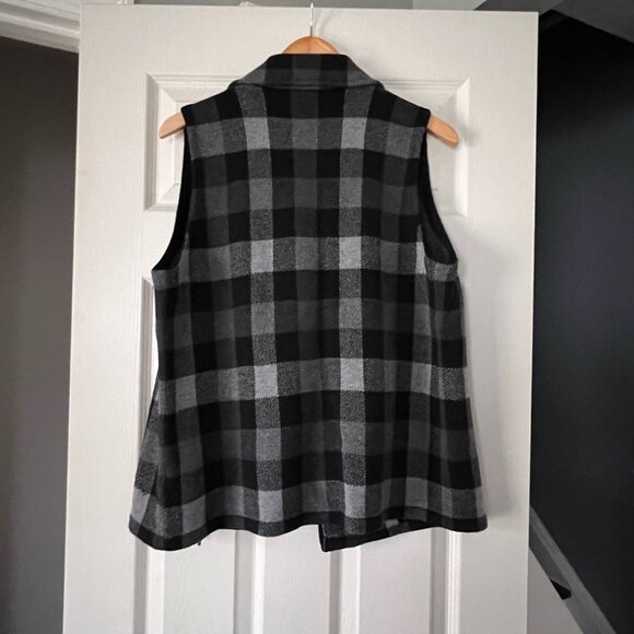 Chaps Black Gray Buffalo Plaid Vest Large L Zip Front Sleeveless Fall Winter - Picture 3 of 3